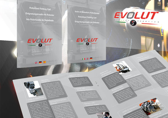 Pieghevoli in svariate lingue per azienda nel settore automazione. <br> Cliente: Evolut Spa.