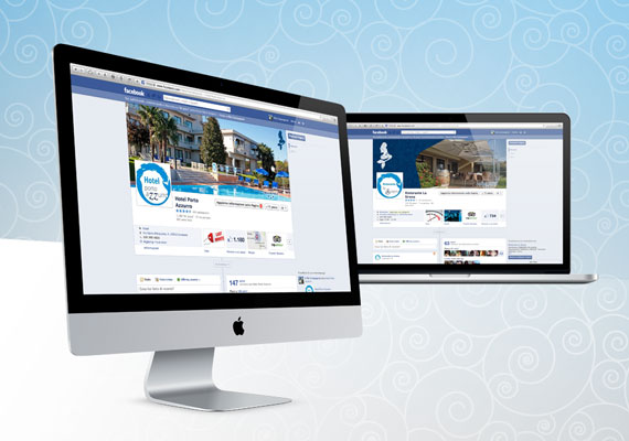 Creazione delle pagine facebook di hotel e ristorante. Possibilità di realizzazione di facebook TAB personalizzati (minisiti) all'interno di facebook. <br> Cliente: Porto Azzurro Snc.